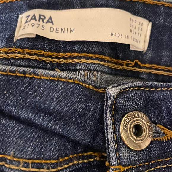 Women's Zara Jeans Blue Size 6 McBling Raw Hem Rhinestone Leg Stripe Ankle - Picture 7 of 10